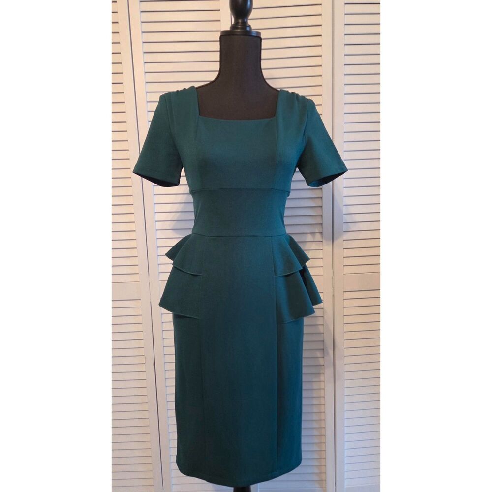 Emerald Peplum Sheath Dress – Vintage-Inspired, Size Small